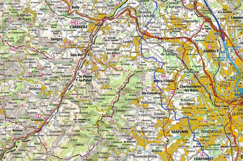 07-01 Karte.jpg - Unsere erste Etappe mit 25 km Länge führt uns in den Nordwesten von Lyon: Von Lozanne bis Chaponost